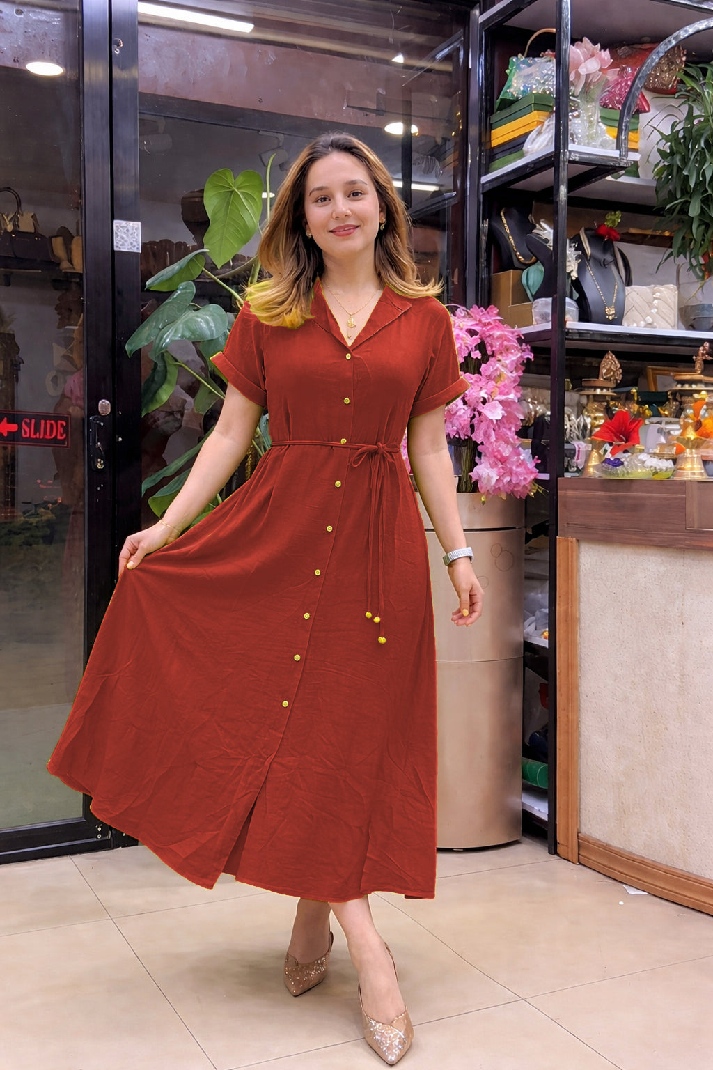 Orange Designer Rayon Dress