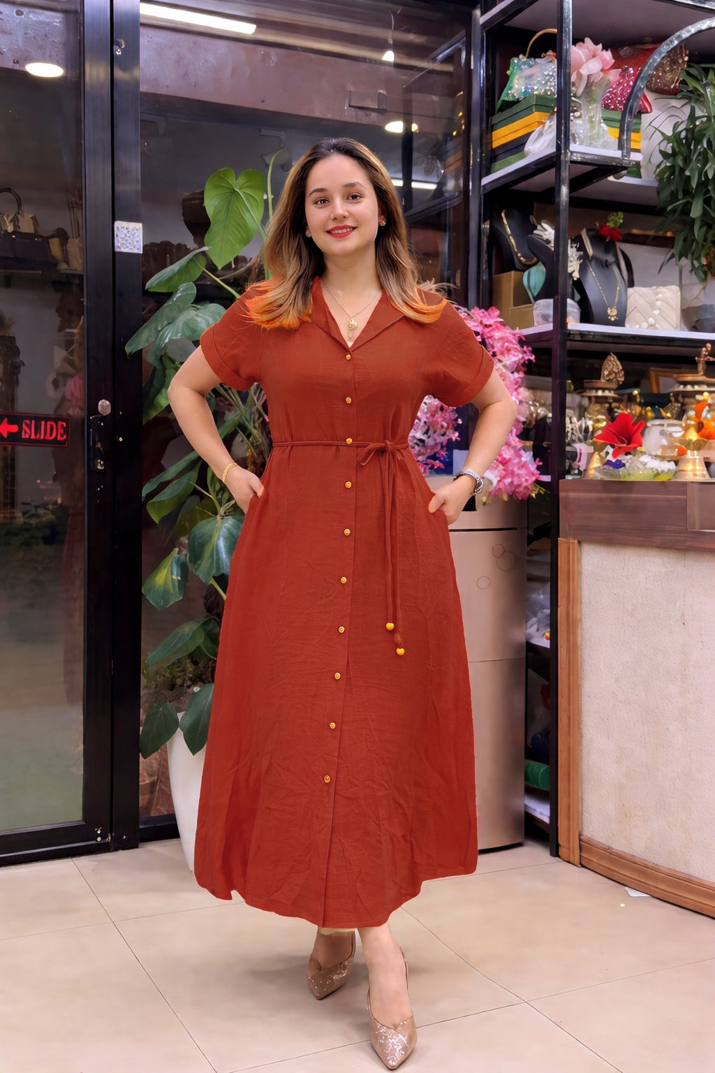 Orange Designer Rayon Dress