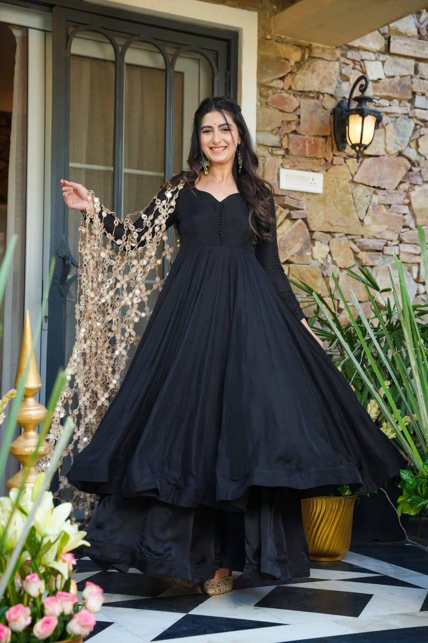Black Crepe Mystic Anarkali Suit Set