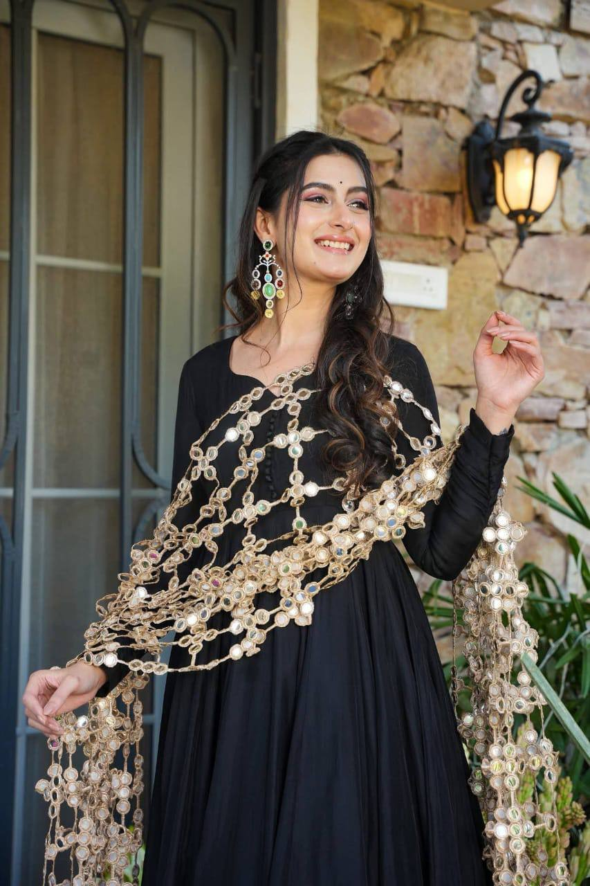 Black Crepe Mystic Anarkali Suit Set