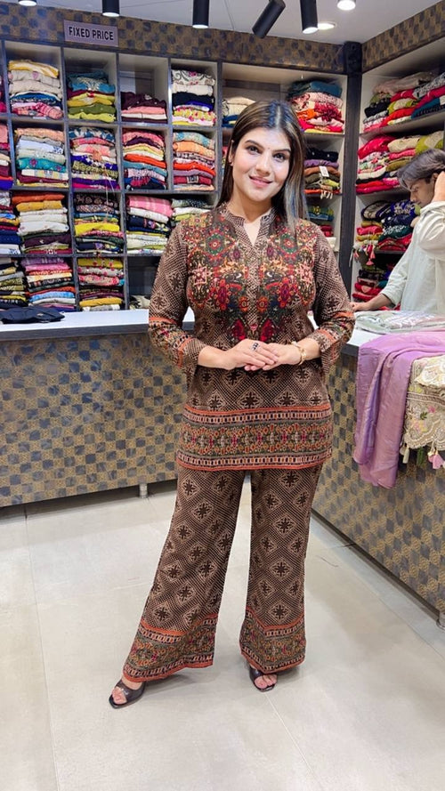 Brown Ethnic Printed Co-Ord Set