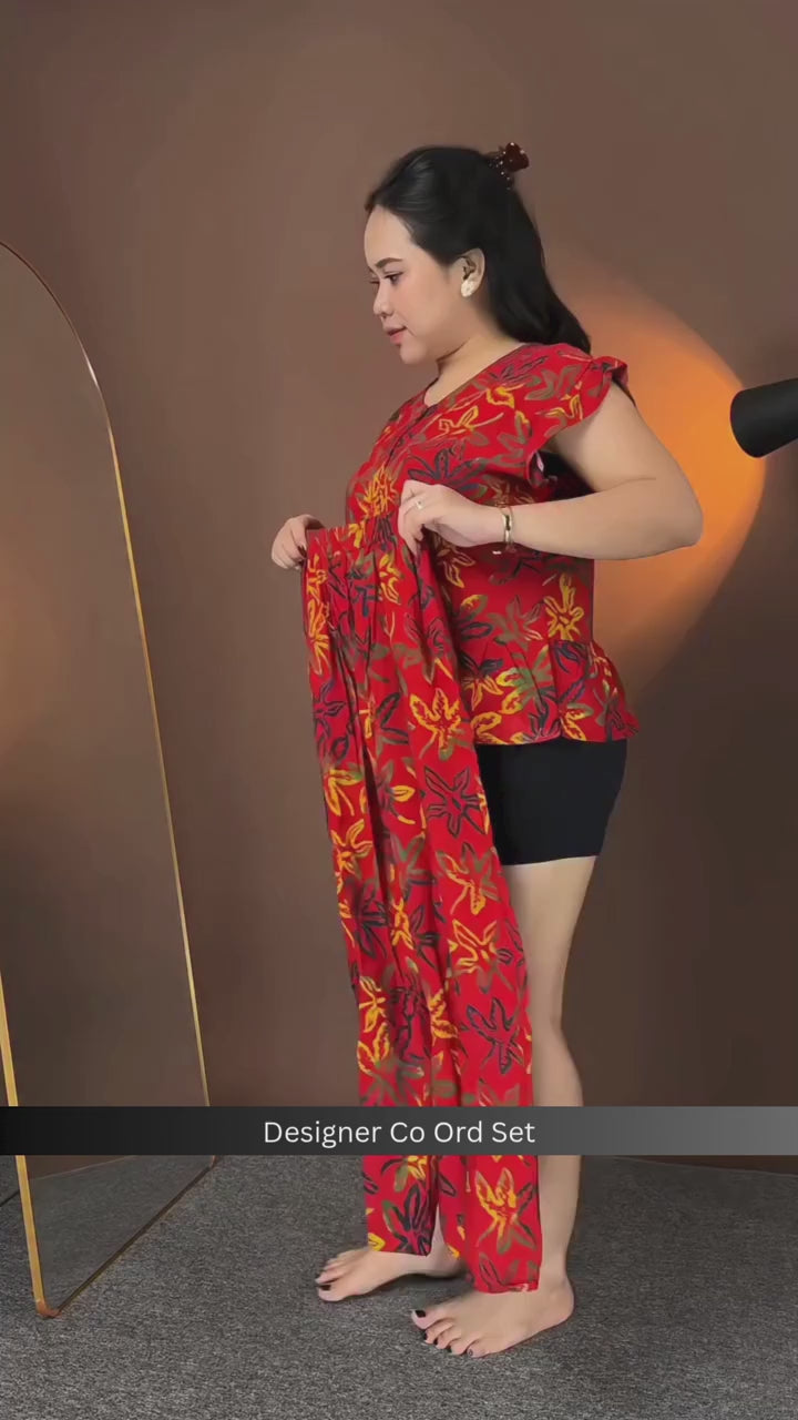Red Floral Printed Rayon Co-Ord Set